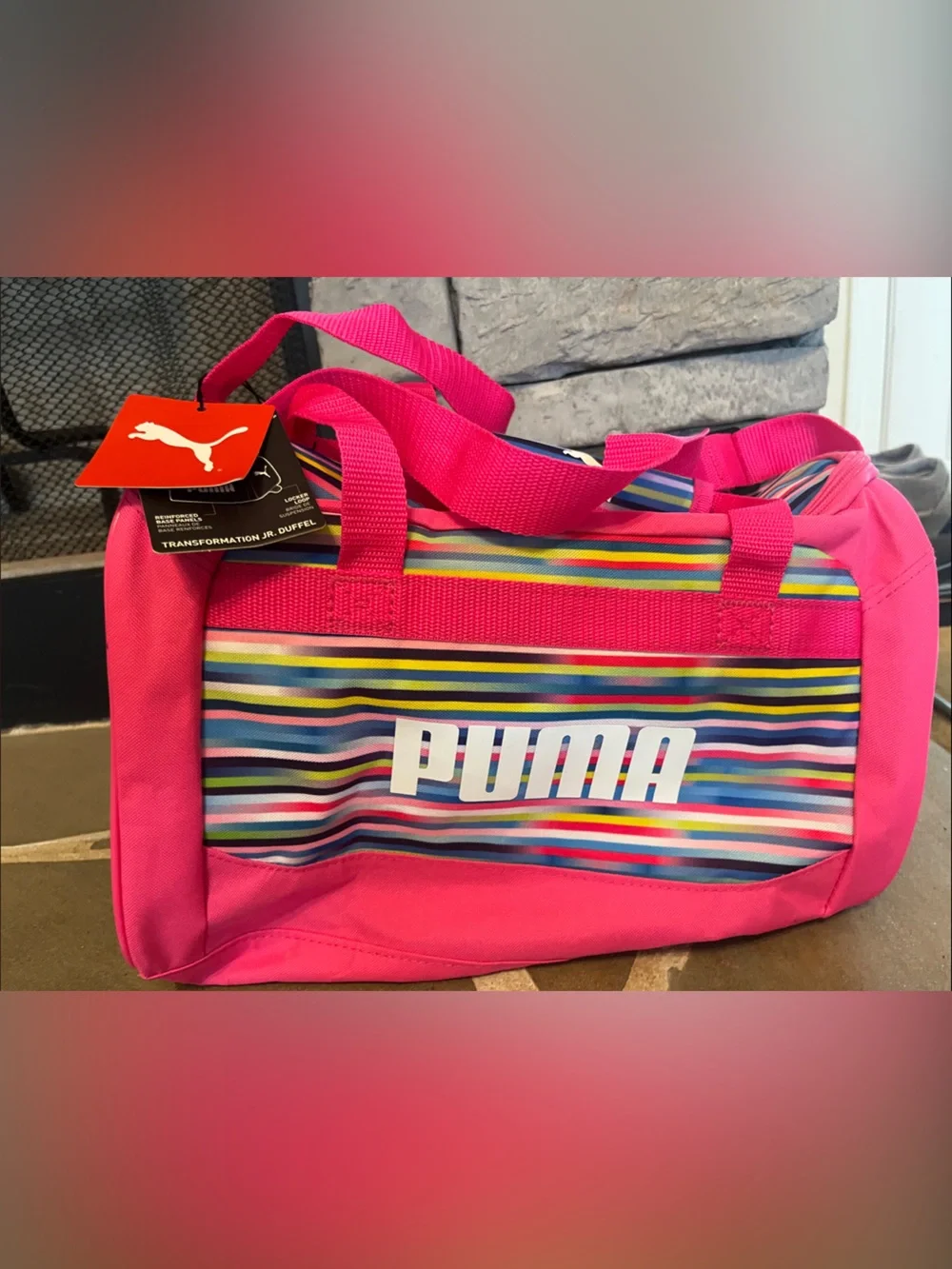 Puma Hot Pink Striped Travel Duffel